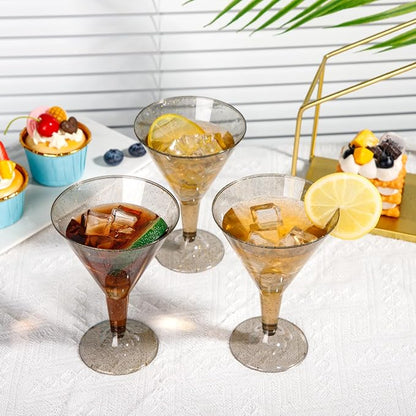 Liacere 24 Pack Gray Gold Glitter Plastic Martini Glasses - Image 7