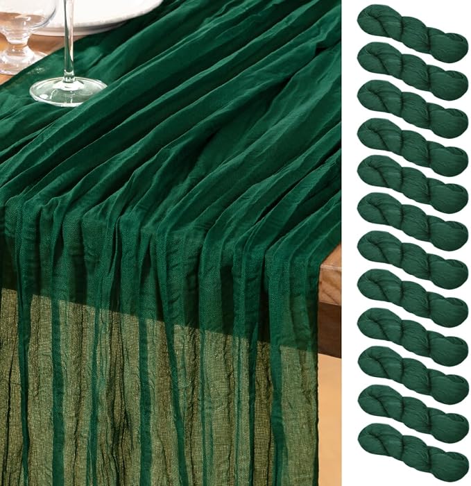 DeZerlor Emerald Green Cheesecloth Table Runners 12 Pack Christmas Runners | by DeZerlor