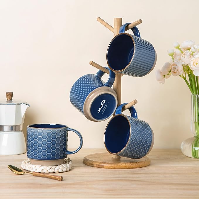 GBhome 12 OZ Stackable Coffee Mugs Set of 4, Ceramic Coffee Cups Set | Coffee - Image 8