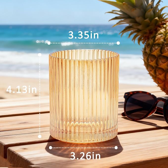 14 oz Ribbed Drinking Glasses Set of 6, High Clear Vintage Iced Coffee Cups - Image 6