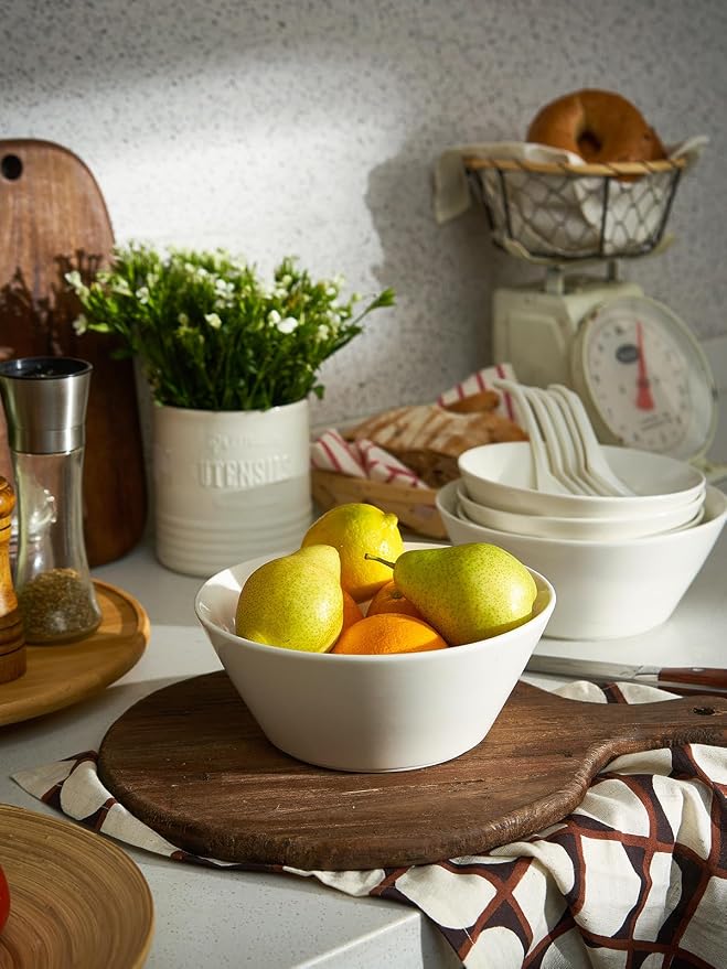 DOWAN Large Salad & Soup Bowls - 60 OZ Ceramic White Bowls - Image 5