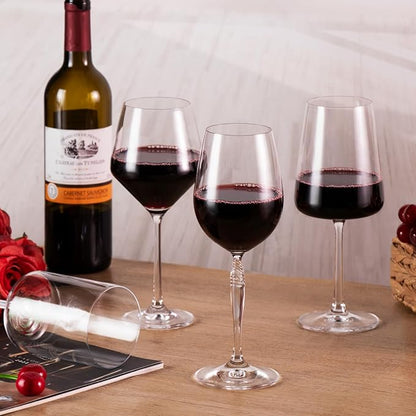 KAMMAK Wine Glasses Set of 2, 13.5 oz Hand Blown Crystal Bordeaux Wine Glasses, Thin Rim & Long Stem, Perfect for Red & White, Daily Use, Wedding Anniversary or Birthday Gift with Gift Box, Kaila