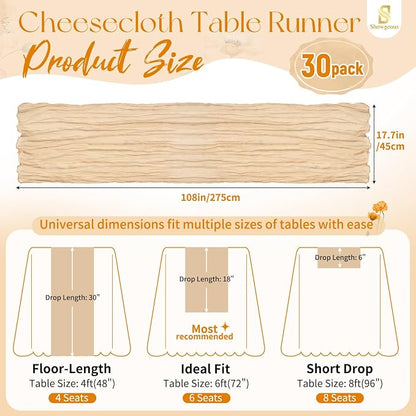 Showgeous 30 Pack Nude Cheesecloth Table Runner, 17 x 108 Inches | Boho - Image 2