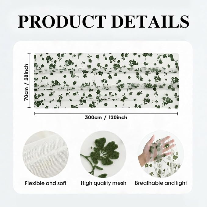 Artoid Mode Sage Green Gauze Flocking Flowers Table Runner 10FT, Spring Sheer - Image 7