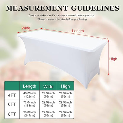 6FT Table Cloth for Rectangular Fitted Events Stretch White Table Covers Washable Spandex Tablecloth Protector for Party, Wedding, Cocktail, Banquet, Festival