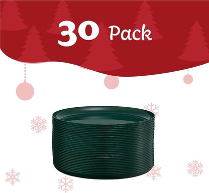 PLASTICPRO [30 Pack 6.3'' Christmass Green Plastic Party Plates Edge Collection Premium heavyweight Elegant Disposable Tableware Dishes