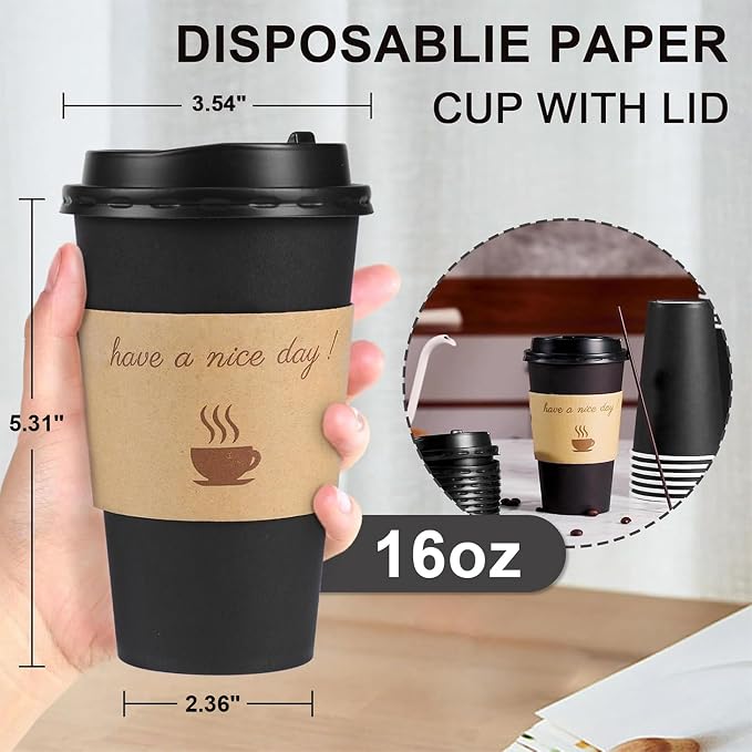 Clawsoff 100 Pack 16 oz Disposable Paper Coffee Cups - Image 2