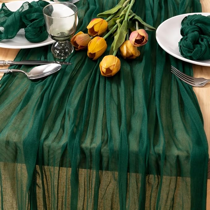 3 Pack Emerald Green Cheesecloth Table Runner 10ft Sheer Gauze Decor | - Image 2