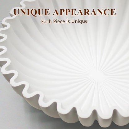 Large Decorative Bowl, Modern Handicraft Bowls for Home Decor, Decorative Fruit Bowl for Kitchen Counter, Ruffle Bowl Decor, Stylish Key Bowl for Entry Table, White