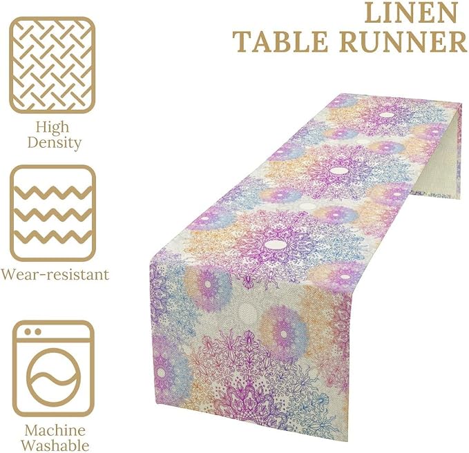 Oriental Mandala Table Runner, Traditional Bohemian Gradiently Purple Pink Blue - Image 4