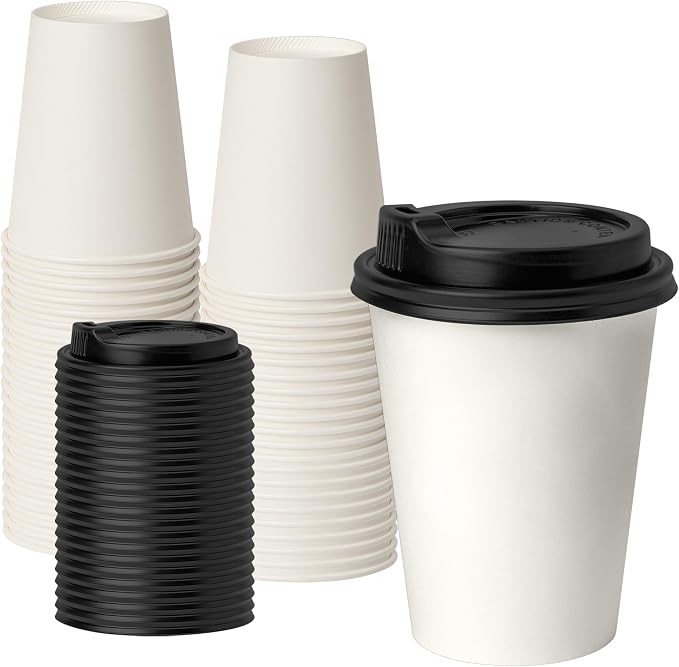 RACETOP Coffee Cups with Lids 12 oz, 50 Pack Disposable To Go Cups | Thickened by RACETOP