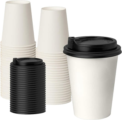 RACETOP Coffee Cups with Lids 12 oz, 50 Pack Disposable To Go Cups | Thickened by RACETOP