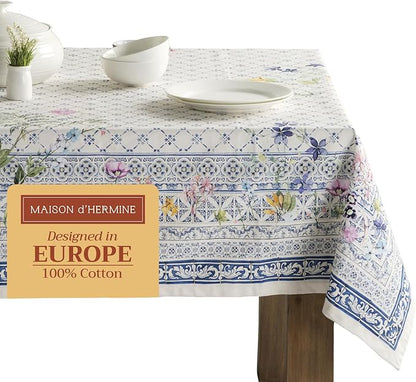Maison d' Hermine Table Cloth Square Table 100% Cotton 60 x 60 Inches Tablecloth Reusable Decorative for Dining Room Farmhouse Home Valentines Day Decorations Spring Summer - Faience