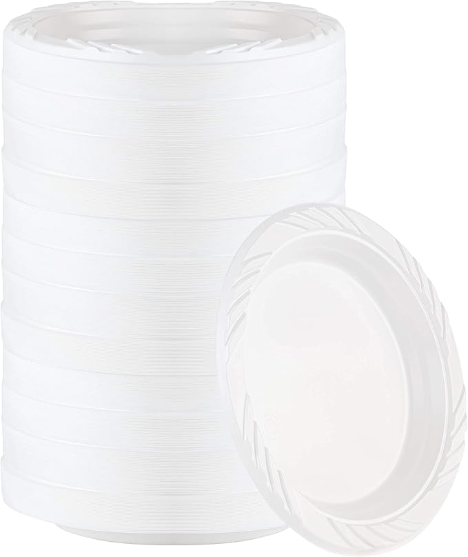 400 Count Disposable 6 Inch White Plastic Dessert Plates by PLASTICPRO