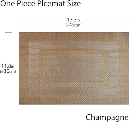 PIGCHCY Placemats,Heat Resistant Non Slip Durable Plastic Place Mats,Washable Easy to Clean Woven Vinyl Kitchen Placemats for Dining Table Set of 4 (Champagne)