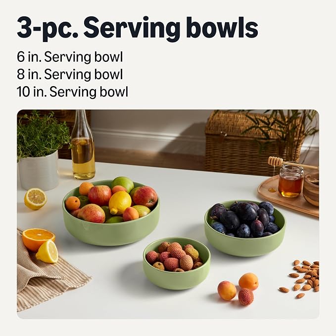 Amazon Basics Glazed Stoneware Serving Bowls, 3-Piece Set, Dishwasher-Safe - Image 2
