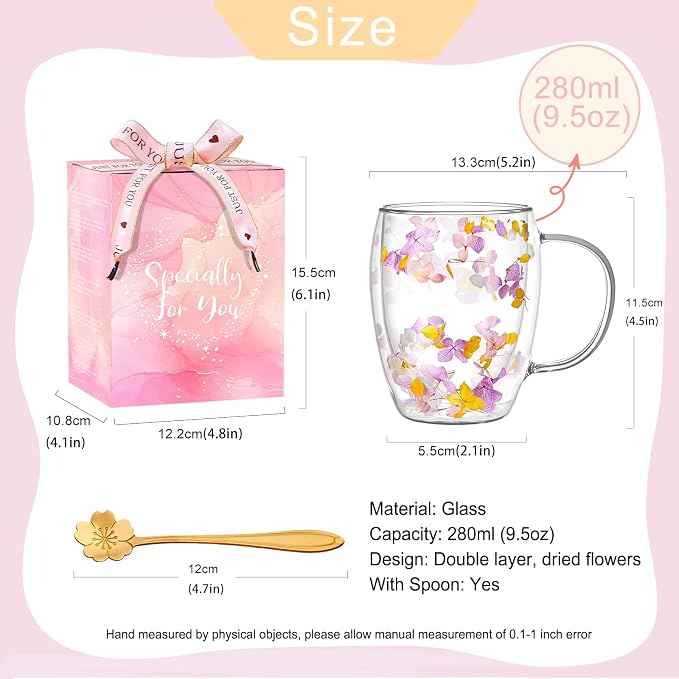 Double Wall Glass Coffee Mugs, Aesthetic Dried Flowers Cups - Image 5