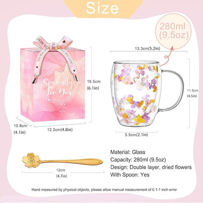 Double Wall Glass Coffee Mugs, Aesthetic Dried Flowers Cups - Image 5