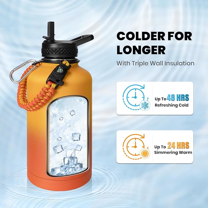 RAYMYLO Insulated Water Bottle 64 oz, Triple Wall Vacuum Stainless Steel | - Image 2