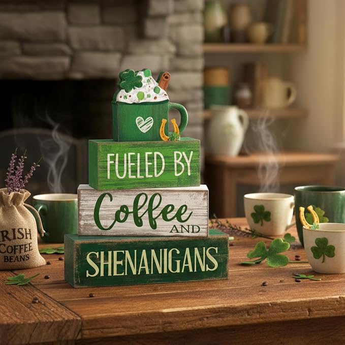 Moucuny 4 Pcs St Patricks Day Table Decoration Wooden Green Ice Cream Cup St. - Image 2