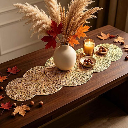 Gold Table Runner 36 Inches Flower Dining Table Runner Fall Decor | Vinyl - Image 5