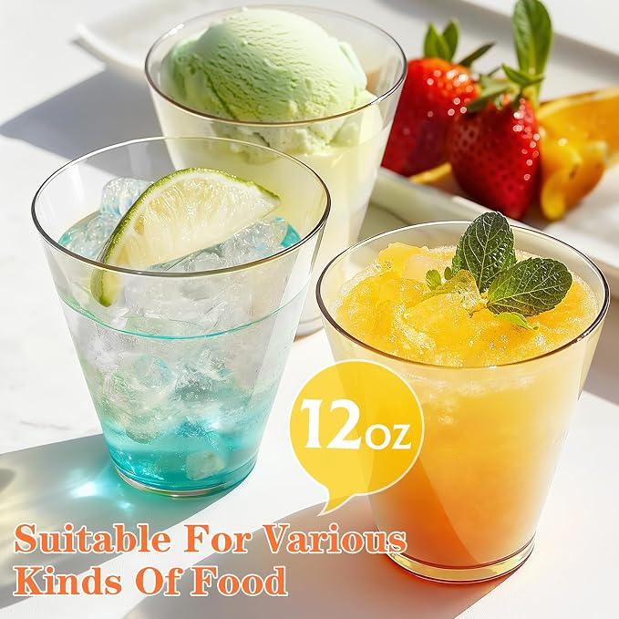 Glowserve 50 Pack 12 oz Clear Disposable Plastic Cups Cocktail Glasses | Cold - Image 6