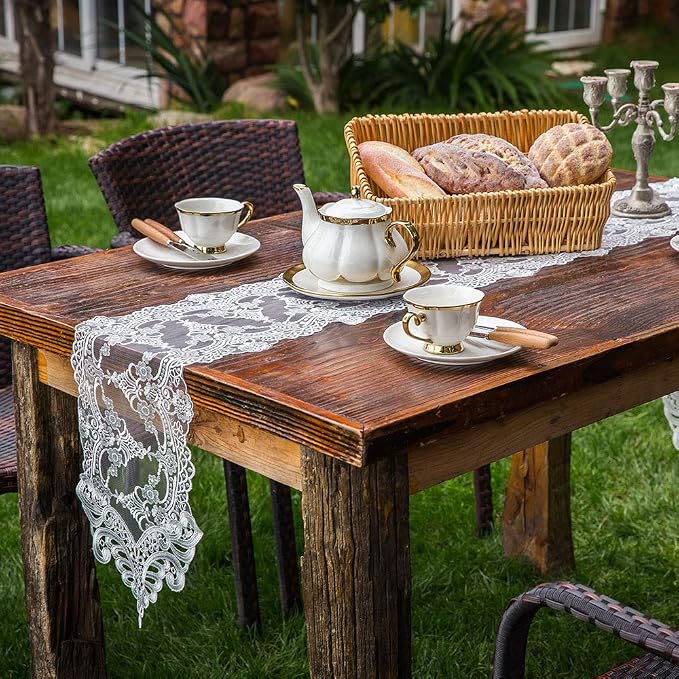 ARTABLE White Lace Table Runner Macrame Vintage Dresser Scarf 10 x 47 Inch | - Image 4