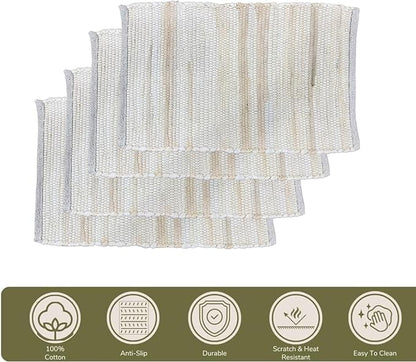 Perilla Home Cotton Placemat - Set of 4 - Table Mats for Kitchen, Dining, Home Decor - Textured Rustic Rectangle Placemats (Beige, 13"x19")