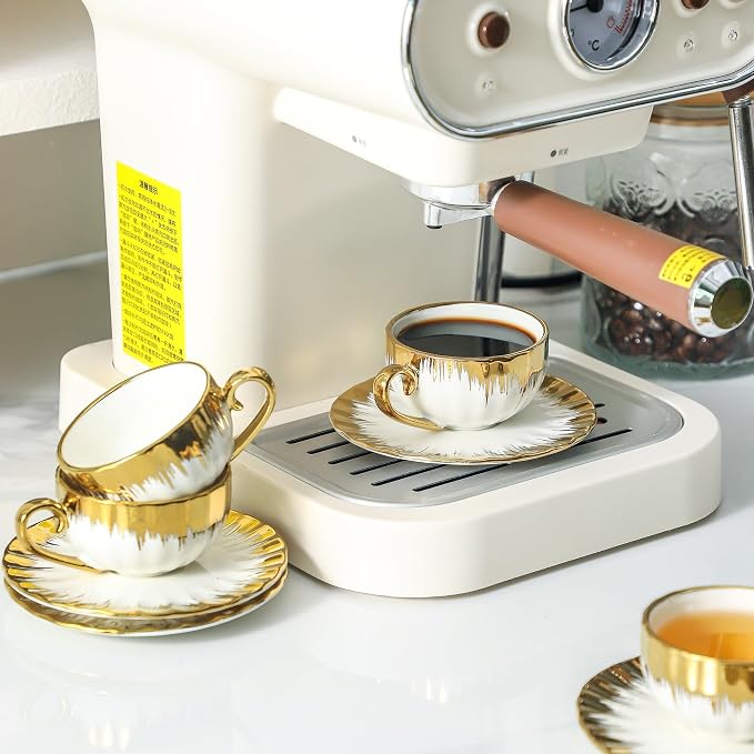 LETAOTAO Espresso Cups and Saucers, 2.5 oz Porcelain Espresso Cups Set of 6 | - Image 6