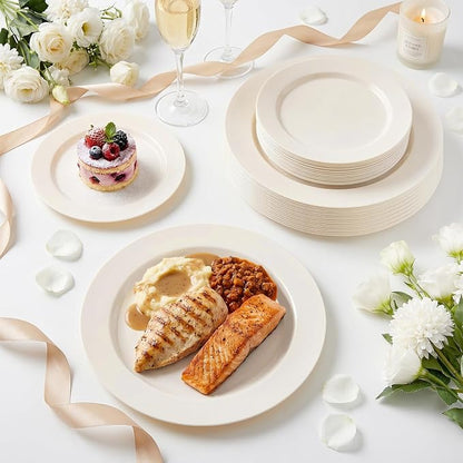 102 Pcs Ivory Plastic Plates, Disposable Party Plates Include 51 Ivory Dinner - Image 6