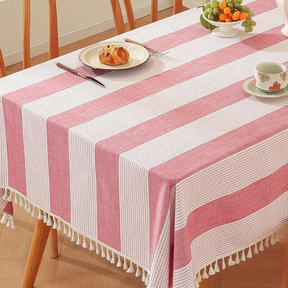 TruDelve Cotton Square Tablecloth Red Striped Tablecloths Ourdoor Table Cloth Square Tables Cloth Tablecloth for Card Table Cover (55"x55", Red)