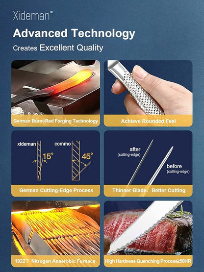 16-Piece Modern Hammered Cutlery Set with Ultra Sharp 2-in-1 Serrated Knife, 18/10 Stainless Steel Silverware Flatware Set Service for 4, Tableware Utensil, Forks Spoons Knives Set