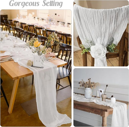 6 Pieces White 10FT Cheesecloth Table Runner Boho Gauze Fabric Table Runner - Image 6