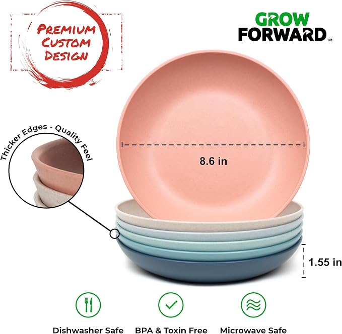 Grow Forward Premium Wheat Straw Pasta Bowls - 30oz Unbreakable Wide & Shallow - Image 3