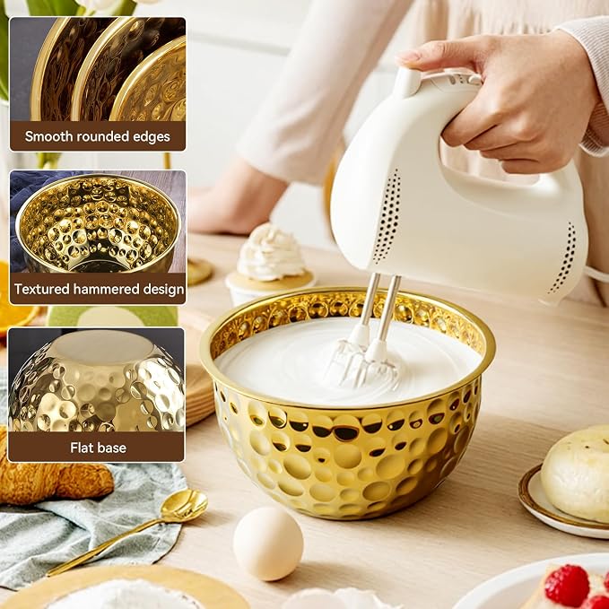 Gold Serving Bowls, Hammered Gold Bowls Set of 3, Large Popcorn Bowl Elegant - Image 7