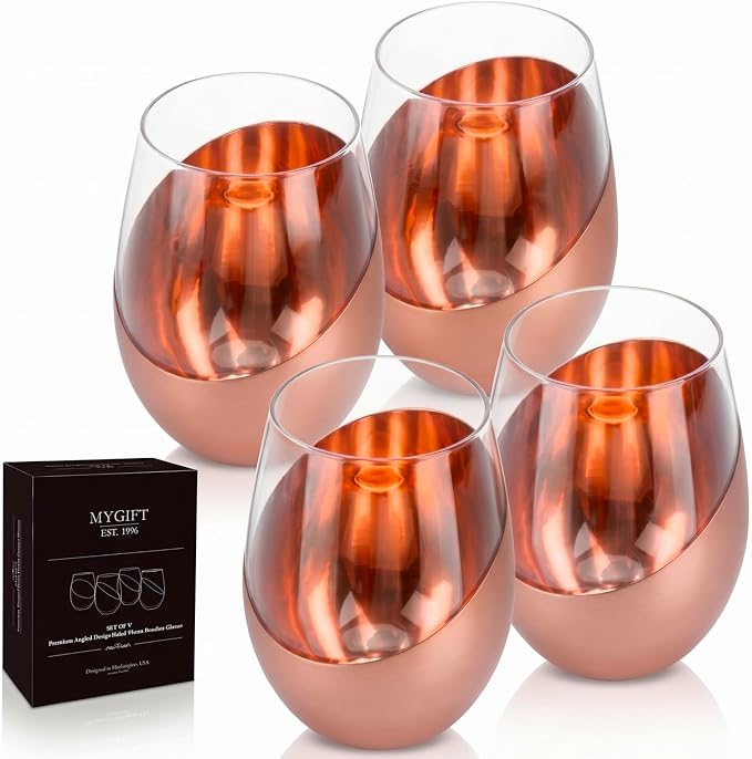 MyGift Stemless Wine Glasses Set of 4 by MyGiftHome