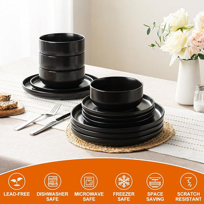 EWFEN Plates and Bowls Sets, 12 Pieces Ceramic Dinnerware Set - Image 8