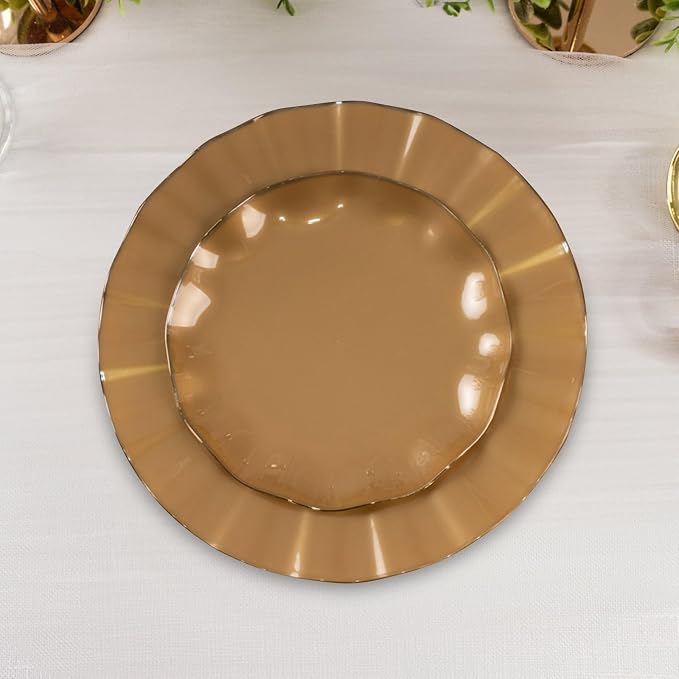 Efavormart 10 Pack | Gold 6" Round Plastic Dessert Salad Plates, Disposable - Image 4