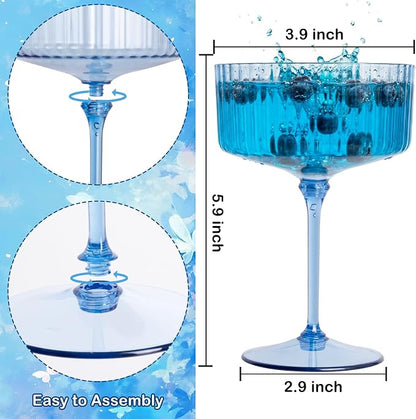 LIYH 20pcs Plastic Martini Glasses 10 Oz Blue Disposable Cocktail Coupe - Image 2