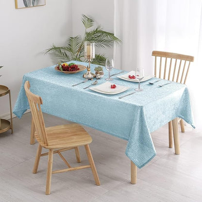 Hiasan Faux Linen Rectangle Tablecloth - Wrinkle and Stain Resistant Washable Table Cloth for Kitchen Dining Room Holiday Table Cover for Dinner, Lux Slate Blue, 60 x 84 Inch