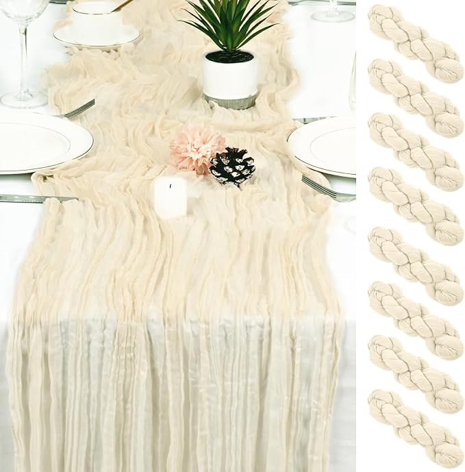 8 Pack Ivory Cheesecloth Table Runner 17x108 inch Boho Gauze Cheese Cloth Table by Unknown