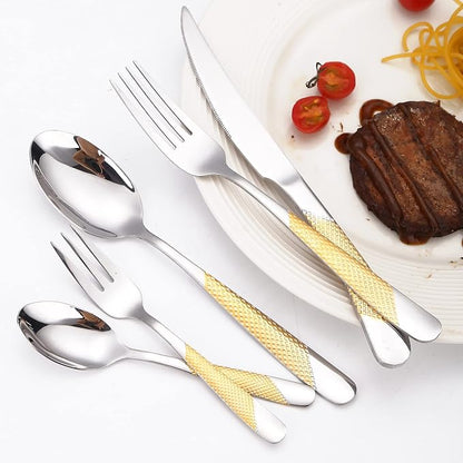 A·HOUSEWARE Hammered Silverware Gold and Silver Flatware Stainless Steel - Image 2