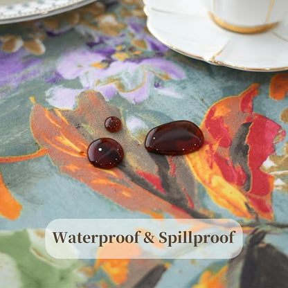 Green Table Runner, Cotton Polyester Print Floral Table Runner, Waterproof - Image 4