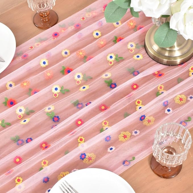 Flower Table Runner Floral Daisy Summer Birthday Party Garden Wedding Decor | - Image 4