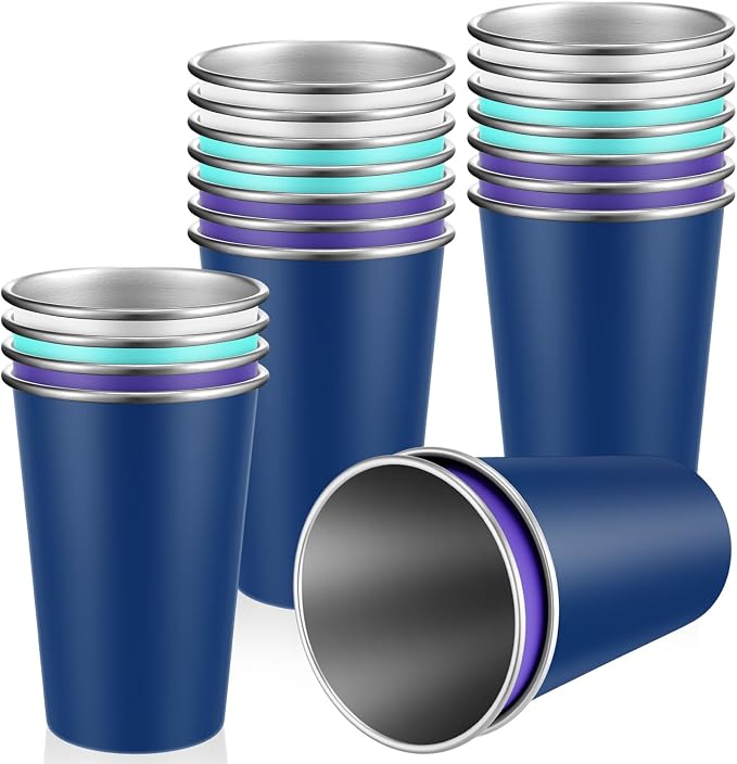 Mimorou 20 Pack 16 oz Stainless Steel Pint Cups Metal Cups Unbreakable Drinking by Mimorou