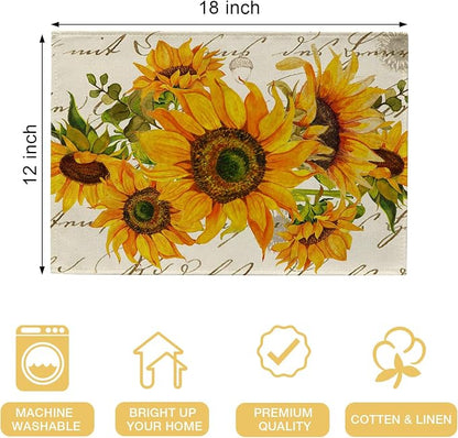 Seliem Fall Sunflower Placemats Set of 4, Spring Summer Yellow Floral | Flowers - Image 2