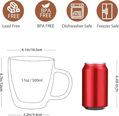 CNGLASS Large Double Wall Glass Coffee Mug 17 oz, Insulated Glass Coffee Cups - Image 2
