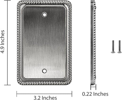 Henne Bery Rope Edge Decorative Wall Plate Switch Plate Outlet Cover (Single Blank, 2 Pack, Heirloom Silver)