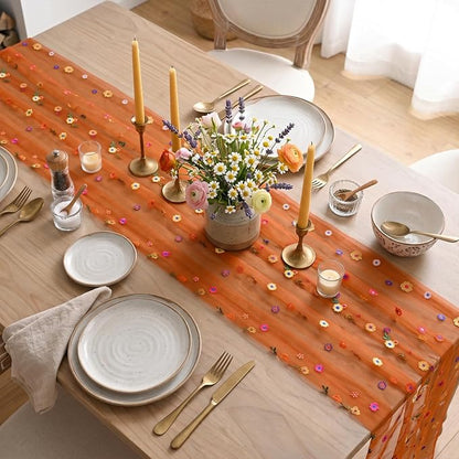 Artoid Mode Caramel Daisy Gauze Table Runner 120 Inch 10FT | Seasonal Sheer - Image 4