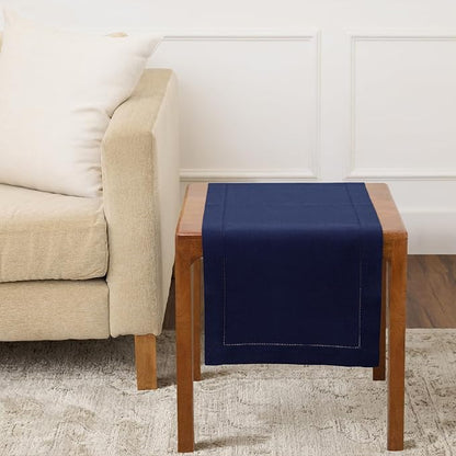 Solino Home 100% Pure Linen Table Runner Navy, Classic Hemstitch 14 x 36 in | by SolinoHome